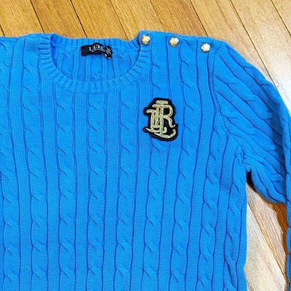 Lauren Ralph Lauren Womens Cable Knit Sweater Size L Preppy Old Money Cotton EUC - Picture 4 of 11